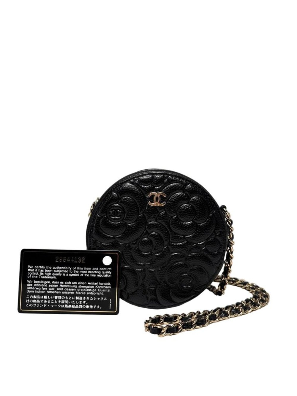 Chanel Caviar Leather Camellia Round Shoulder Bag Black